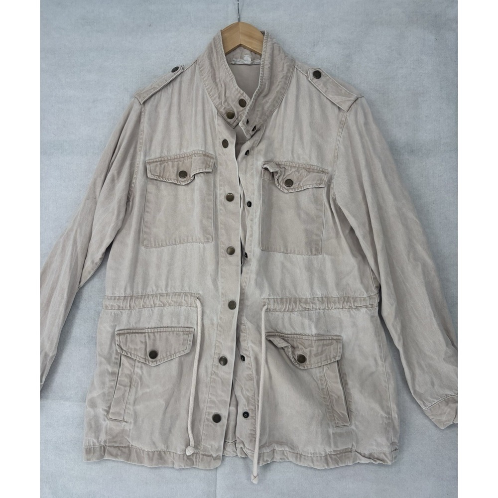 Jane & Delancey Sz S/M Utility Cargo Jacket Light Khaki Snap